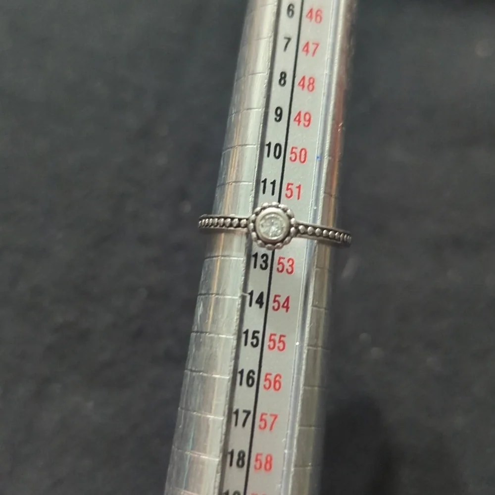 Sterling Silver Clear Rhinestone Solitaire Statement Ring - size 6